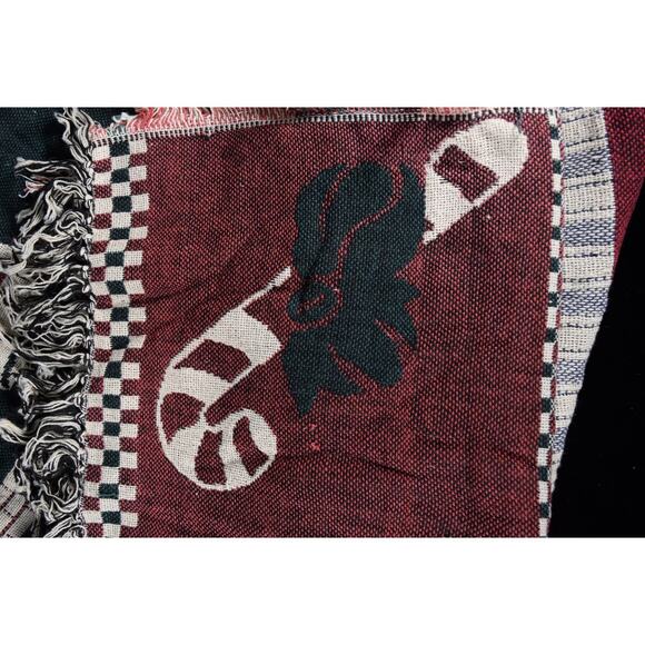 Socks & Snowman Christmas Throw Tapestry Blanket 50"x60" 100% Cotton Green NEW - Picture 3 of 6